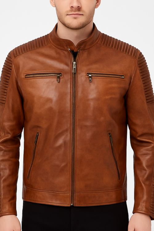 Men’s Waxed Quilted Distressed Brown Leather Jacket