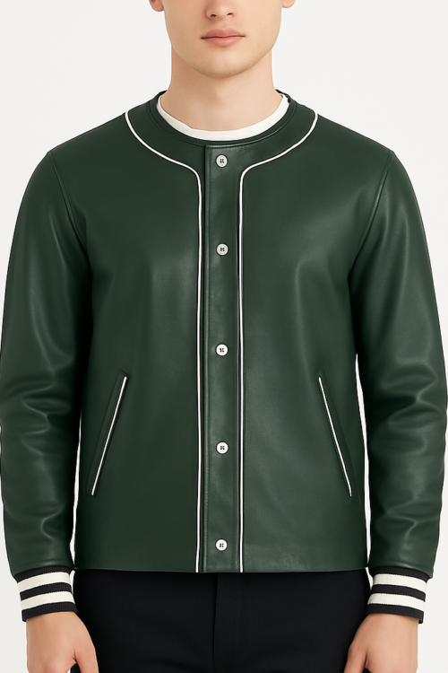 Men’s Willis Green Leather Varsity Jacket