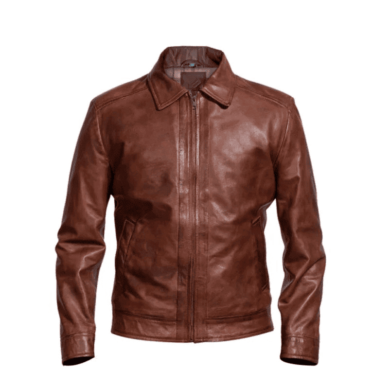 Men's Brown Cafe Racer Leather Jacket - Image 2