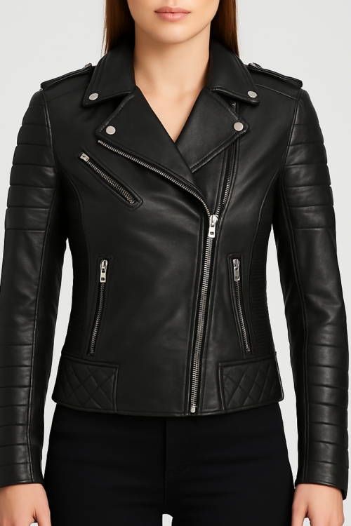 Motorcycle Padded Black Real Leather Jacket