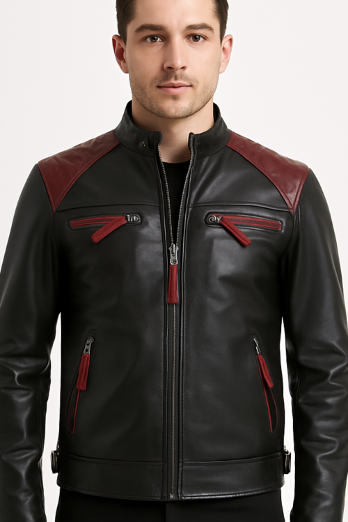 Nivira Men’s Black Quilted Biker Leather Jacket