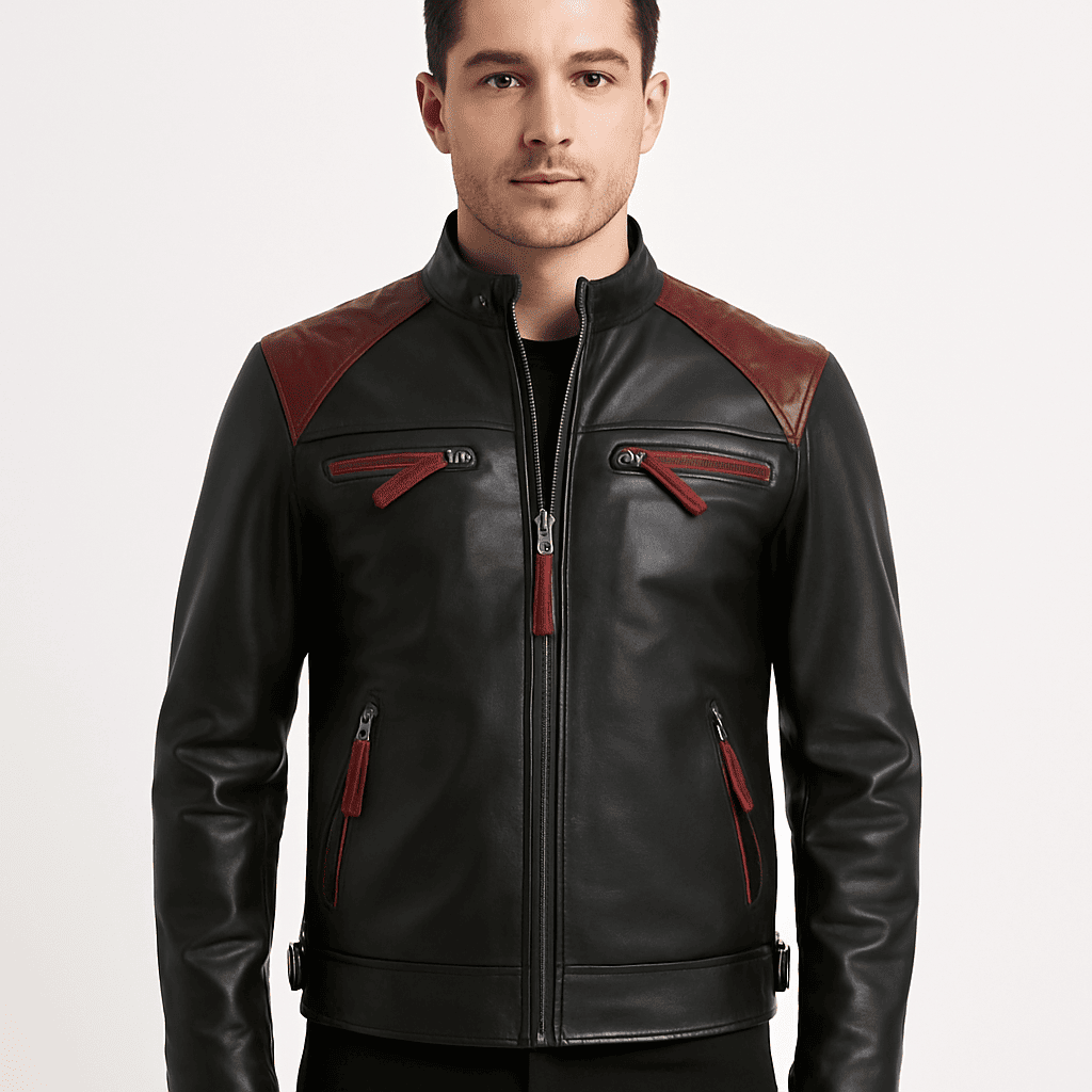 Men's Nivira black quilted biker leather jacket