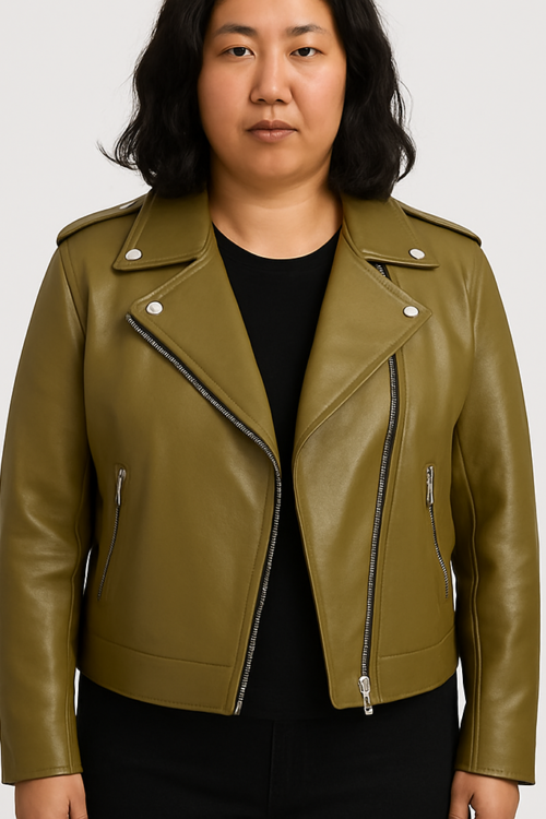 Women Biker Green Leather Jacket
