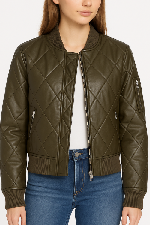 Women Green Raven Reyes 100 Season 6 Styled Quilted Bomber Jacket