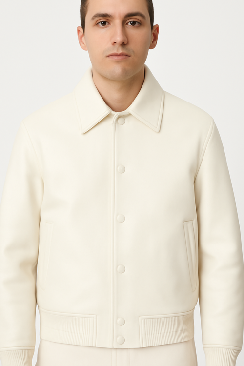 White Leather Varsity Unisex Jacket