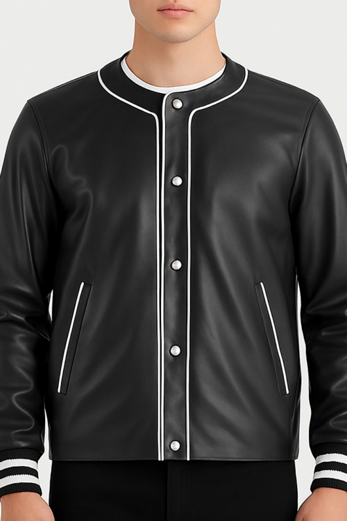 Willis Black Leather Varsity Jacket for Men