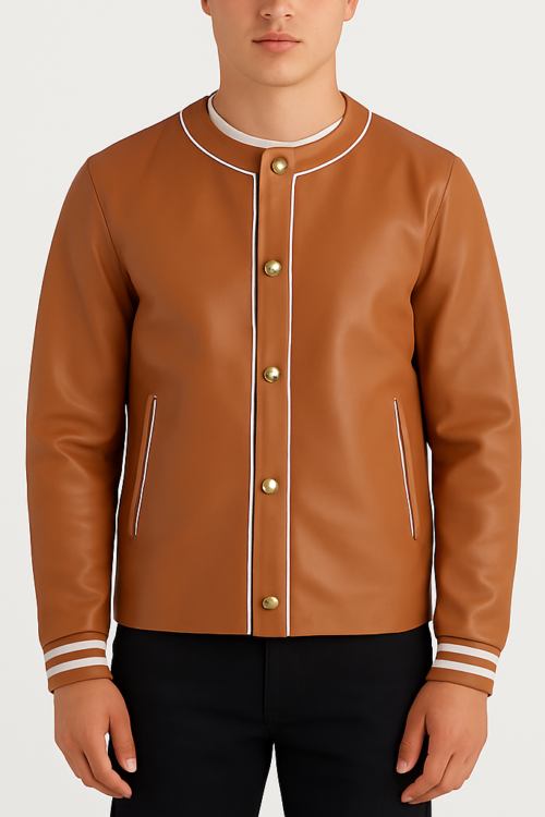Willis Men’s Tan Brown Leather Varsity Jacket