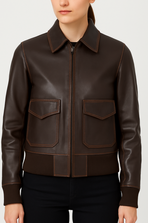 Women’s A-2 Brown Leather Bomber Jacket
