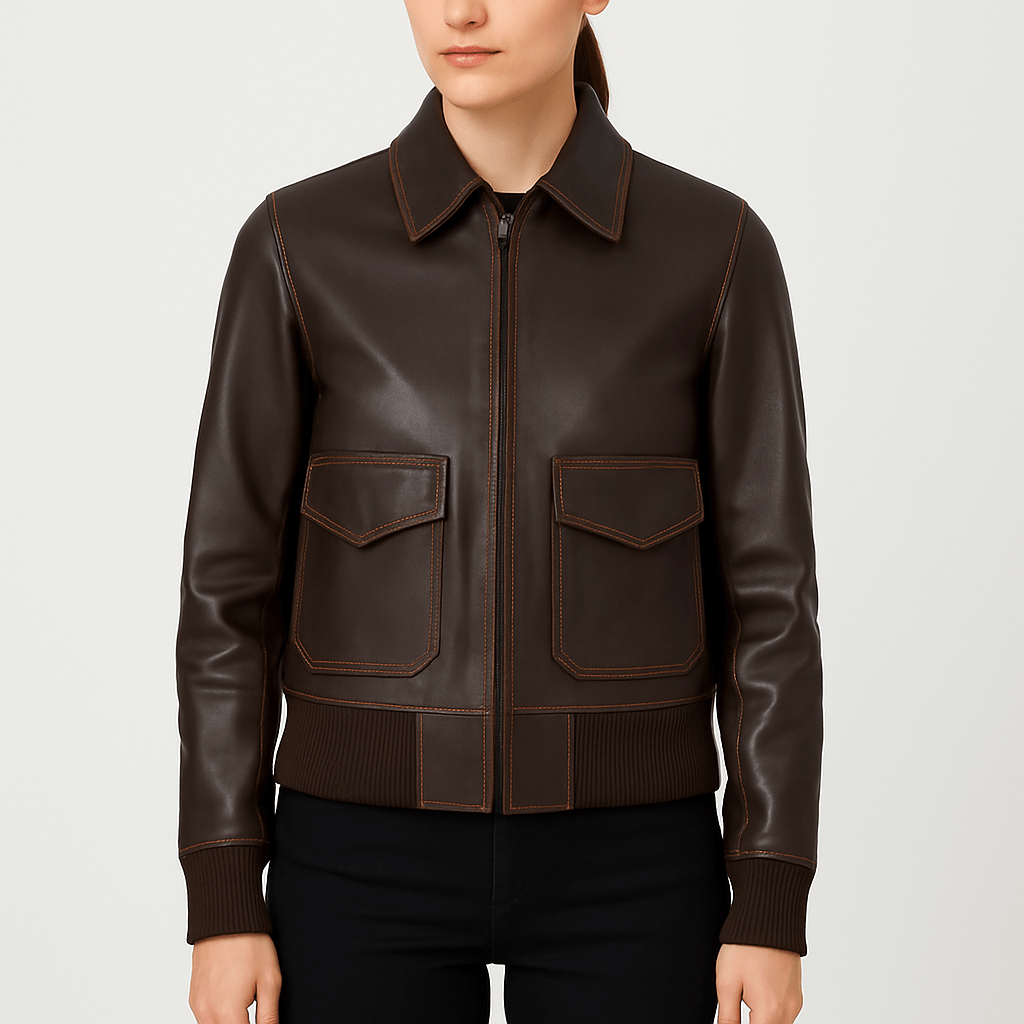 Women's A-2 Brown Leather Bomber Jacket