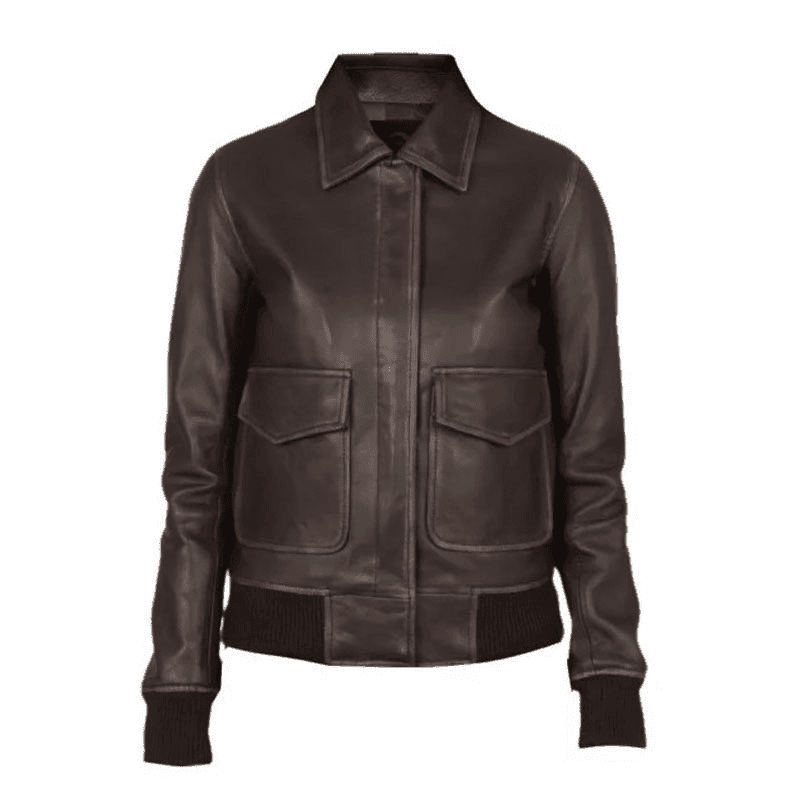 Women's A-2 Brown Leather Bomber Jacket - Image 2
