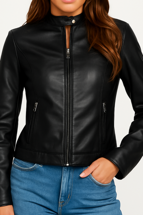 Women’s Black Cafe Racer Leather Jacket