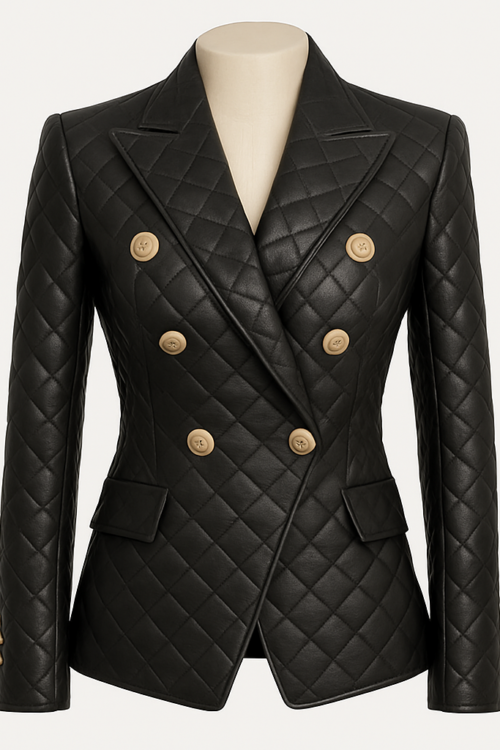Women’s Black Diamond Quilted Leather Blazer