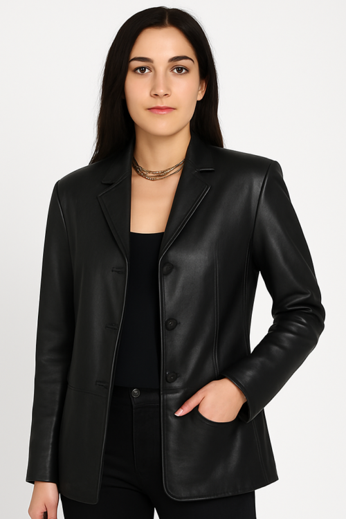 Women’s Black Lambskin Leather Blazer