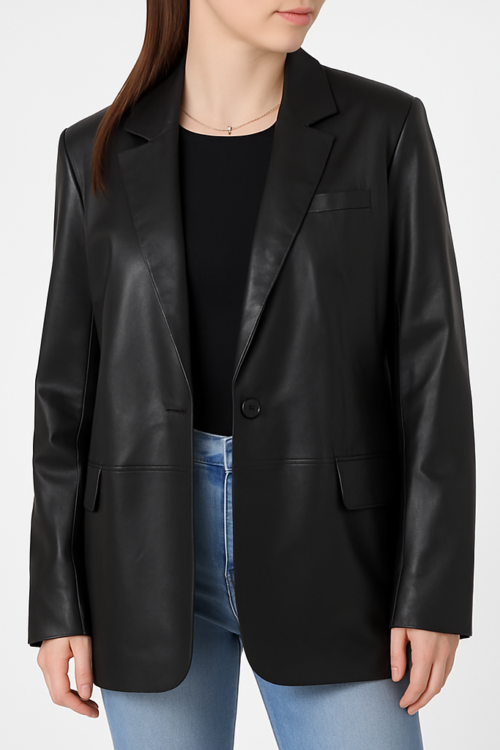 Women’s Black Leather Blazer