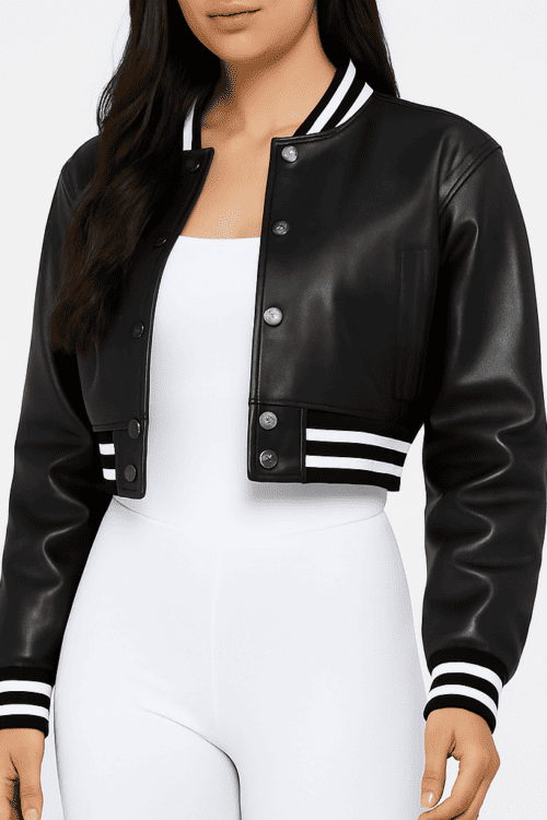 Women’s Black Leather Varsity Jacket