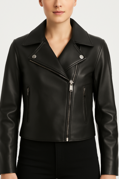 Women’s Black Real Leather Biker Jacket