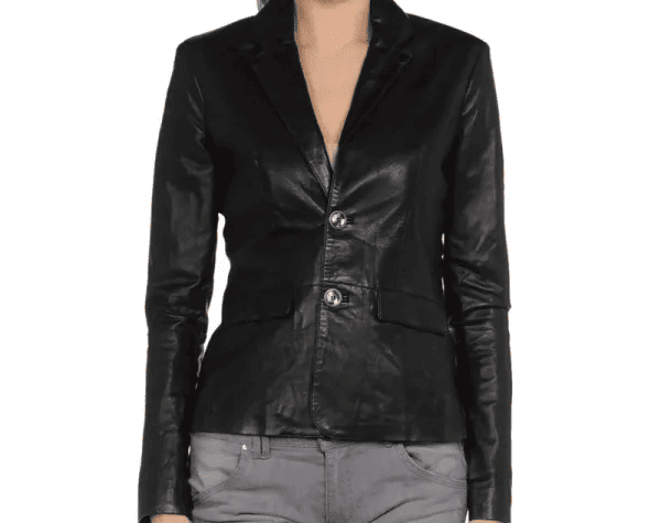 Women's Black Real Leather Blazer - Image 2