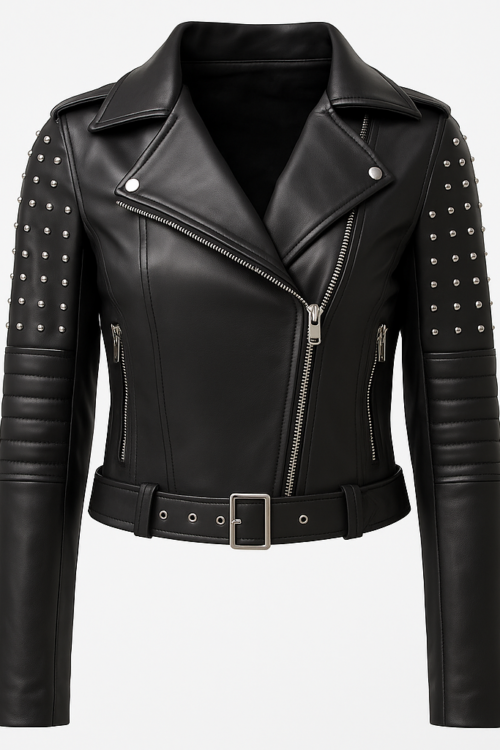 Women’s Black Real Leather Studded Biker Jacket