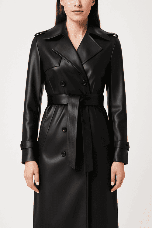 Women’s Black Vegan Leather Trench Coat