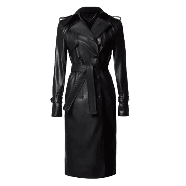 Women's Black Vegan Leather Trench Coat - Image 2