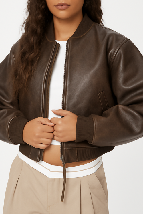 Women’s Brown Bomber Leather Jacket