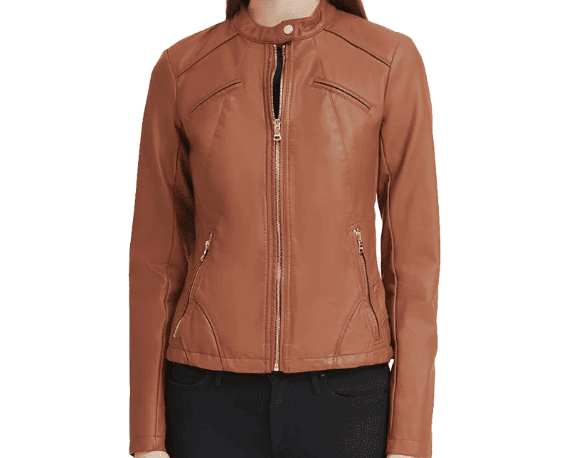 Women's Brown Faux Leather Jacket - Image 2