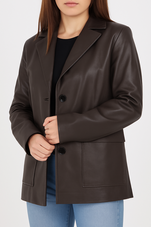 Women’s Brown Leather Blazer