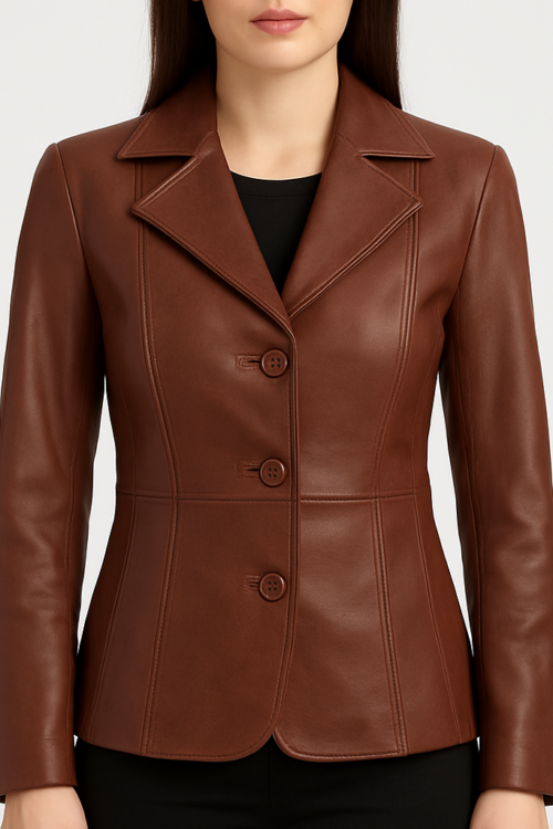 Women’s Cognac Brown Leather Blazer