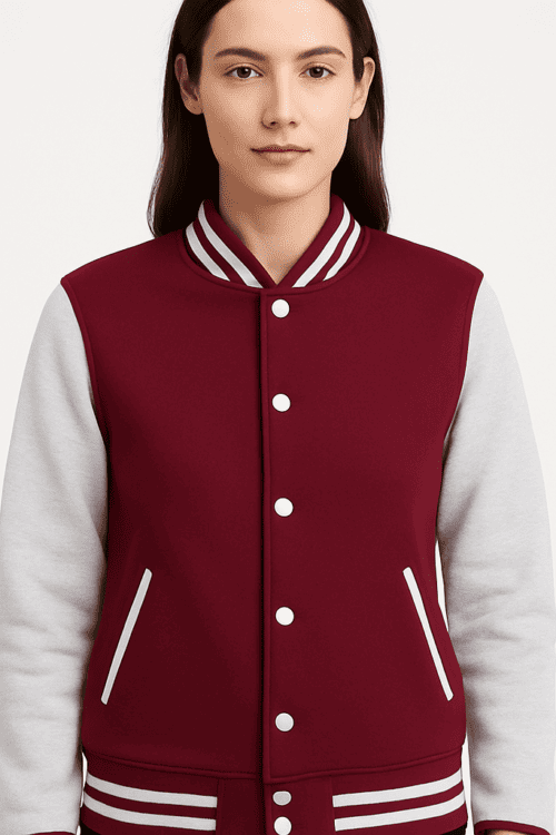 Women’s Maroon and Grey Varsity Jacket