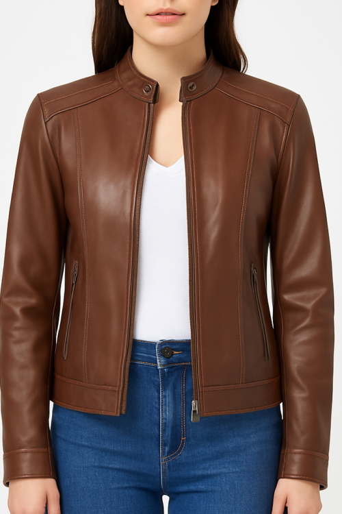 Women’s Real Brown Leather Classic Jacket