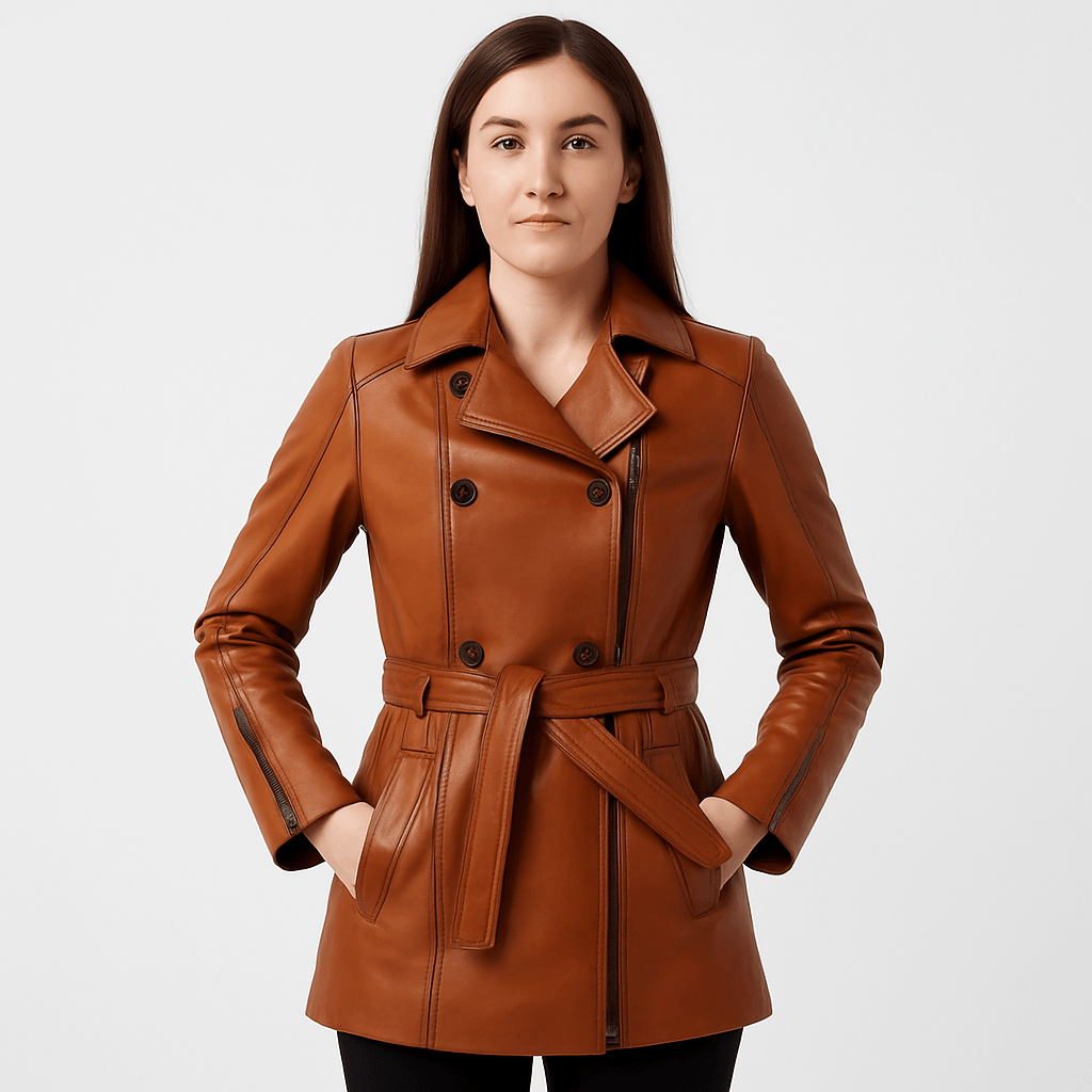 Women's real brown leather coat