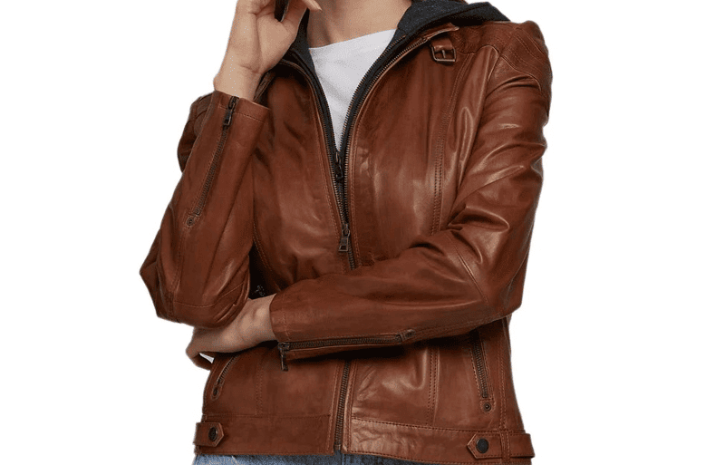 Women's Real Brown Leather Hooded Style Jacket - Image 2