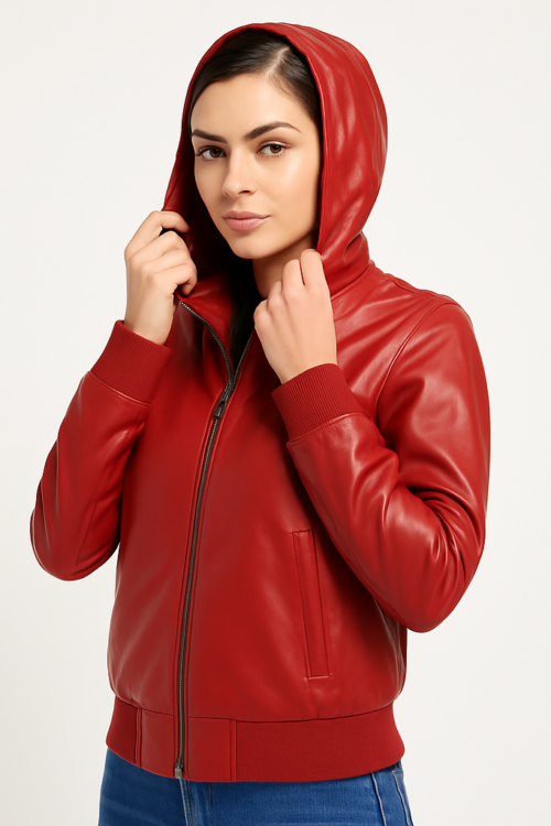 Women’s Real Red Leather Reversible Bomber Jacket