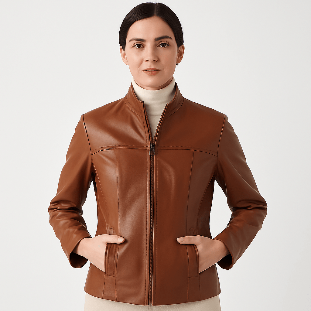 Women's tan leather jacket