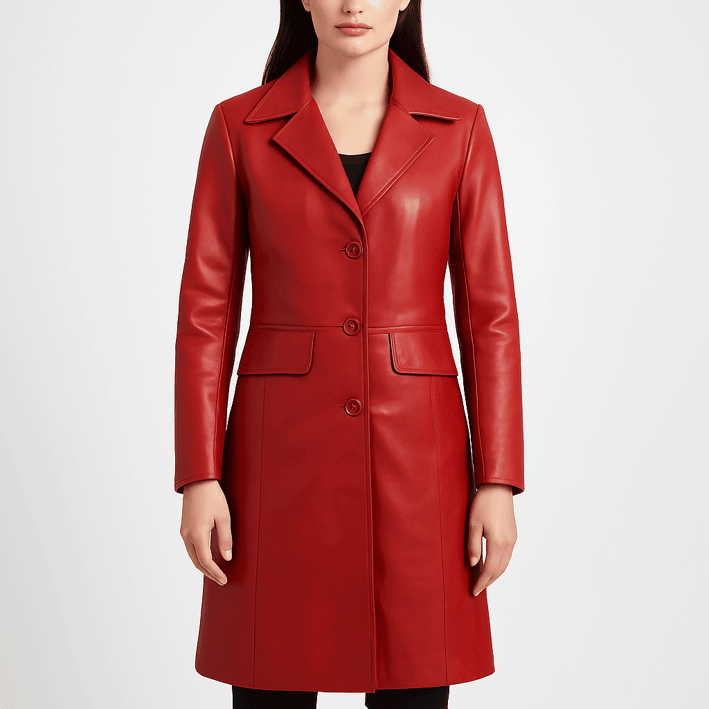 red leather trench long coat