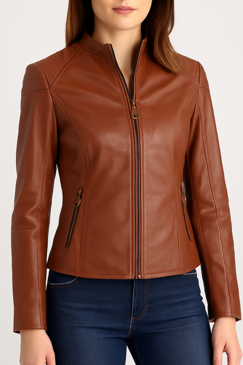 Women’s Slim Fit Brown Leather Jacket