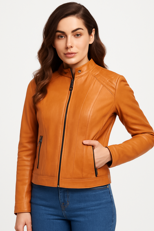 Women’s Tan Waxed Real Leather Jacket