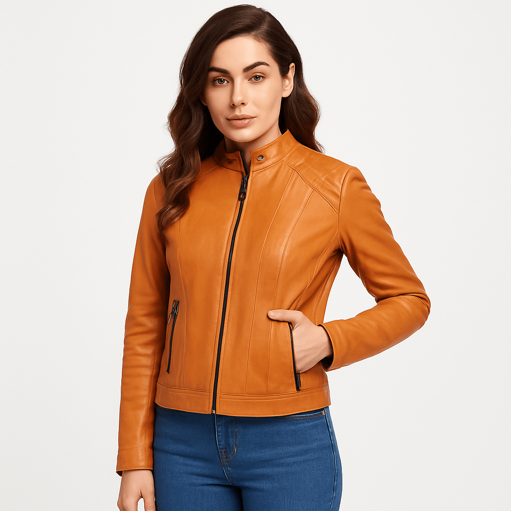 Women's real tan leather waxed jacket