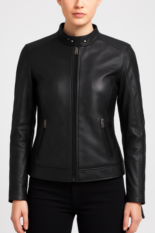 Women’s Vintage Slim-Fit Black Cafe Racer Leather Jacket