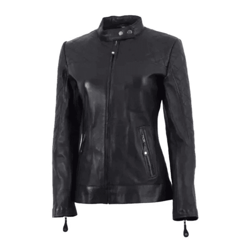 Women's Vintage Slim-Fit Black Cafe Racer Leather Jacket - Image 2