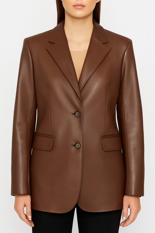 Women’s Brown Eco-Leather Jacket with Recycled Materials