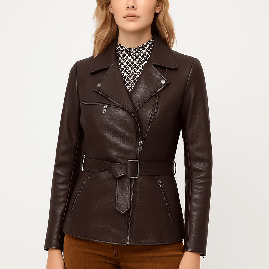 Women's real brown leather Gale coat, lambskin leather jacket style